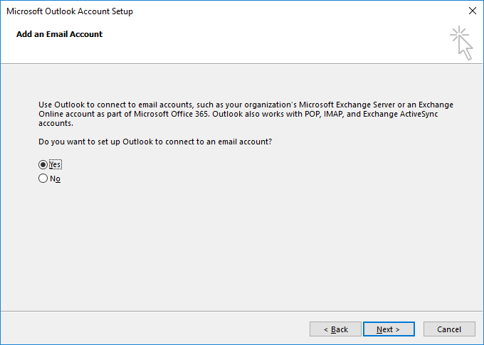 Microsoft Outlook - Add an Email Account screen 